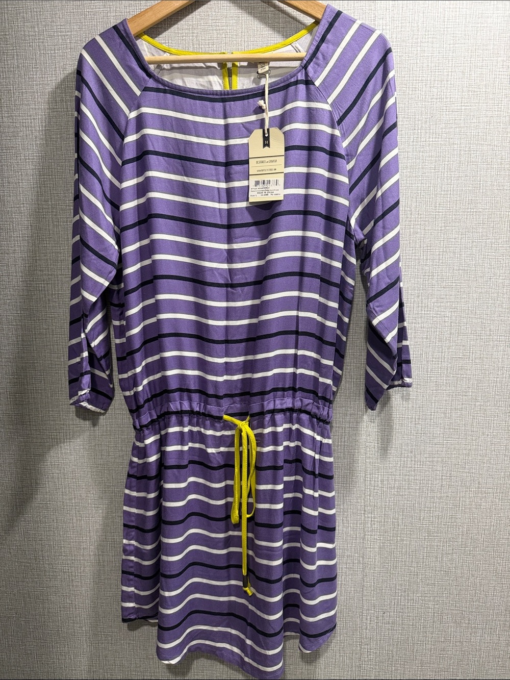 NWT Hatley Purple Black White Striped Dress with Lime Trim Size Large